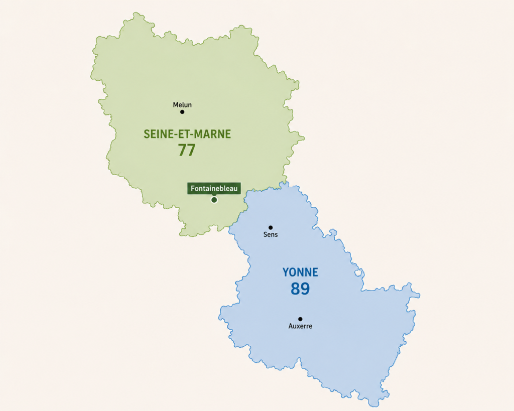 Zone d'intervention à cheval sur le sud Seine-et-Marne et le nord Yonne