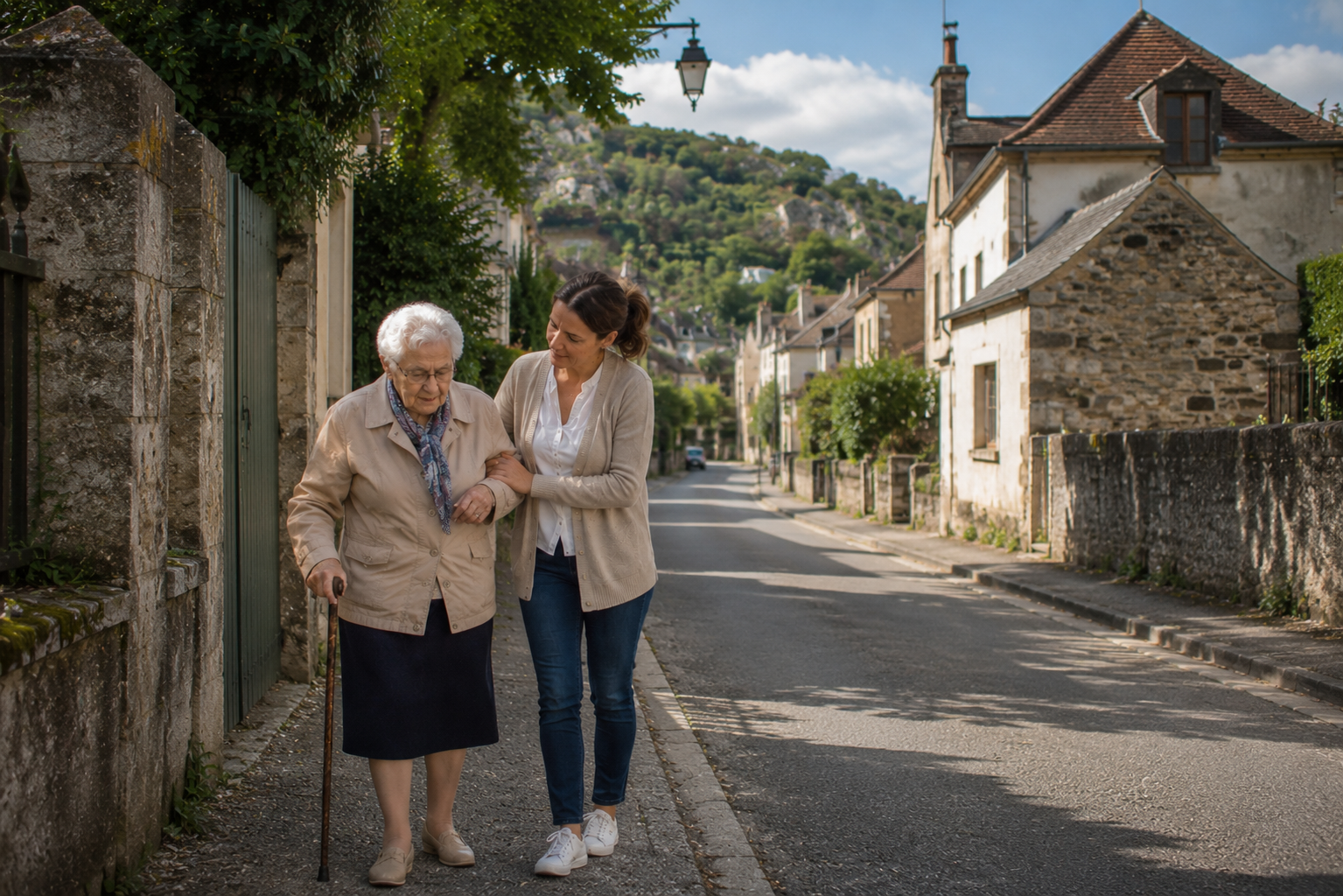 Aide à domicile dans une rue de Thomery