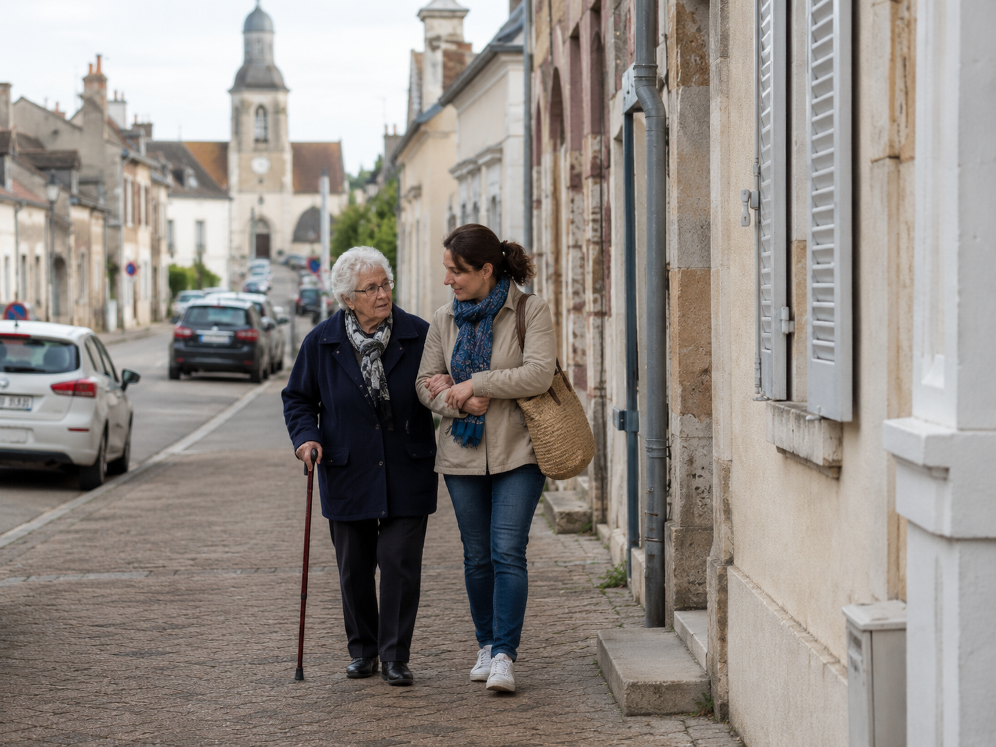 Aide à domicile dans une rue d'une commune rurale du 89140